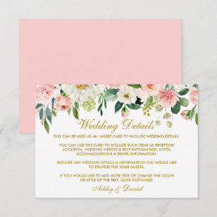 Watercolor Pink Blush Floral Wedding Gold Enclosure Card