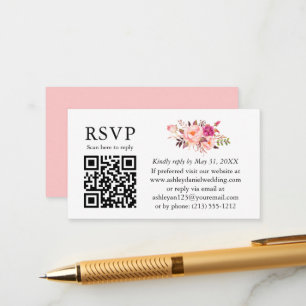 Watercolor Pink Blush Floral Wedding QR RSVP Enclosure Card