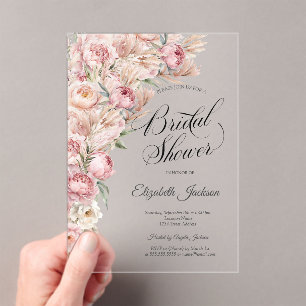 Watercolor Pink Blush Flowers Bridal Shower Acrylic Invitations