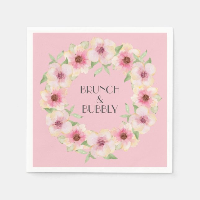 Watercolor Pink Blush Flowers Napkins (Front)