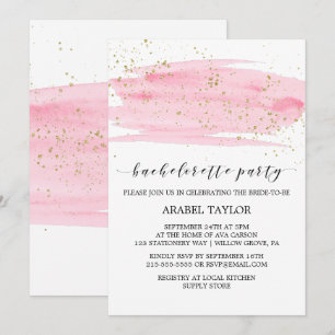 Watercolor Pink Blush & Gold Bachelorette Party Invitation