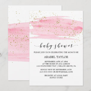 Watercolor Pink Blush & Gold Sparkle Baby Shower Invitation