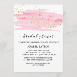 Watercolor Pink Blush & Gold Sparkle Bridal Shower Invitation