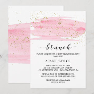 Watercolor Pink Blush & Gold Sparkle Brunch Invitation