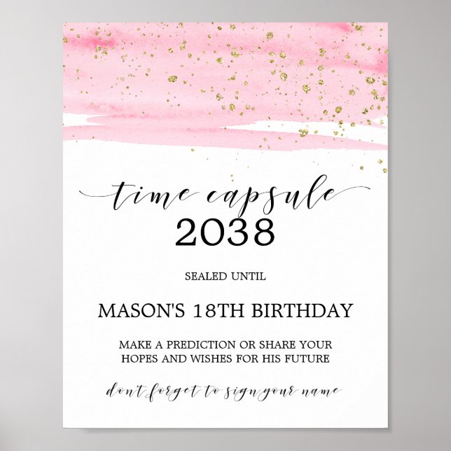 Watercolor Pink Blush & Gold Time Capsule Sign (Front)