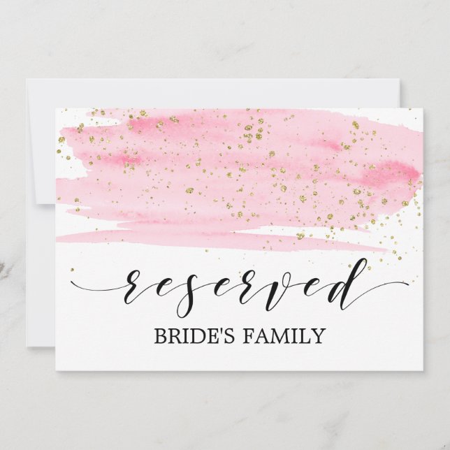 Watercolor Pink Blush & Gold Wedding Reserved Sign Invitation (Front)