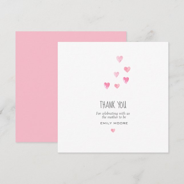 Watercolor pink blush hearts simple thank you (Front/Back)