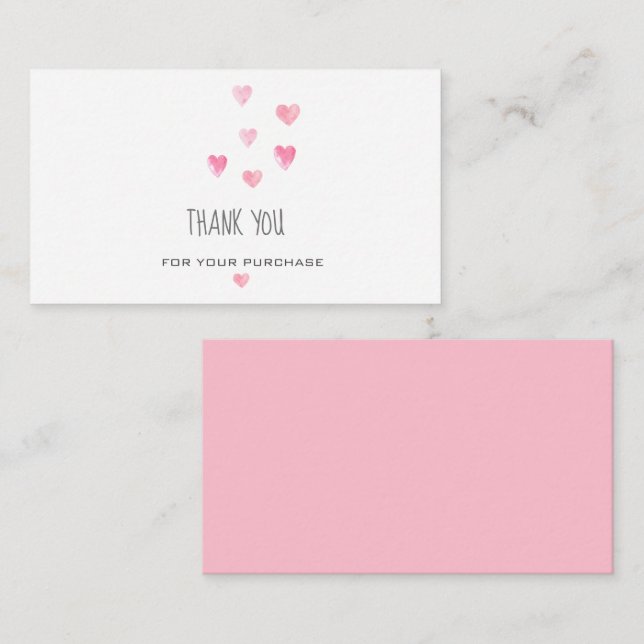Watercolor pink blush hearts simple thank you enclosure card (Front/Back)