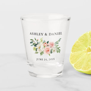 Watercolor Pink Blush White Floral Wedding Shot Glass