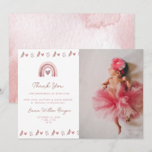 Watercolor Pink Boho Baby Shower Thank You Card