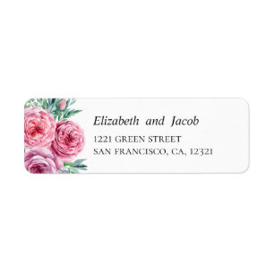 Watercolor pink boho flowers. Wedding address