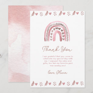 Watercolor Pink Boho Rainbow Thank You Card