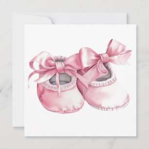 Watercolor Pink Booties for New Baby Girl  Thank You Card