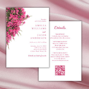 Watercolor Pink Bougainvillea All In One Wedding Invitation
