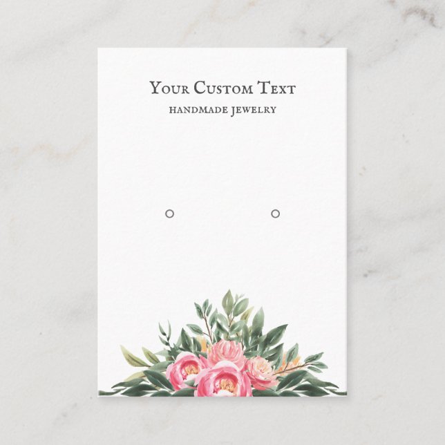 Watercolor Pink Bouquet Jewellery Earring Display Business Card (Front)