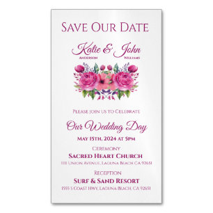 Watercolor Pink Bouquet-Wedding Save the Date- Magnetic Business Card