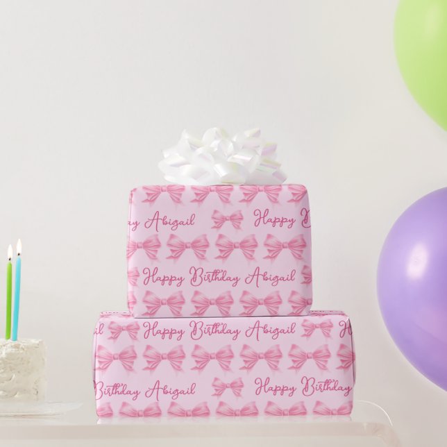 Watercolor pink bow art repeat patterned custom wrapping paper (Party Gifts)