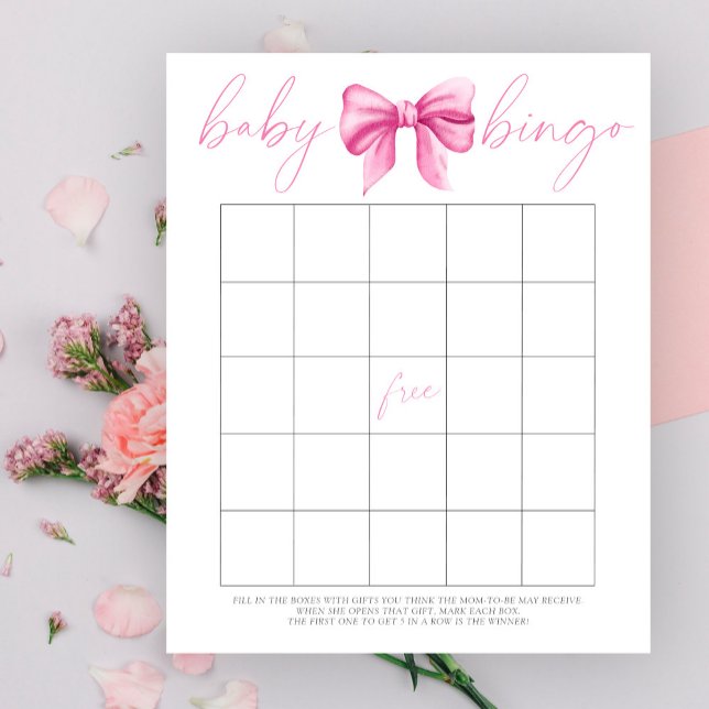 Watercolor pink bow Baby Bingo game (Creator Uploaded)