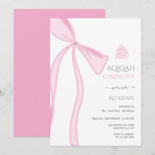 Watercolor Pink Bow Baby girl Aqiqah Invitation