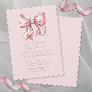 Watercolor Pink Bow Baby Shower Girl Invitation
