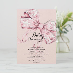 Watercolor Pink Bow Baby Shower Invitation