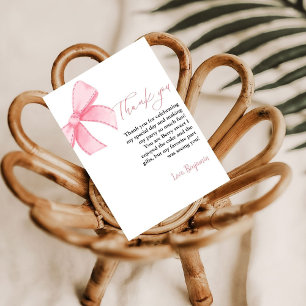 Watercolor Pink Bow Baby SHower Thank you Card