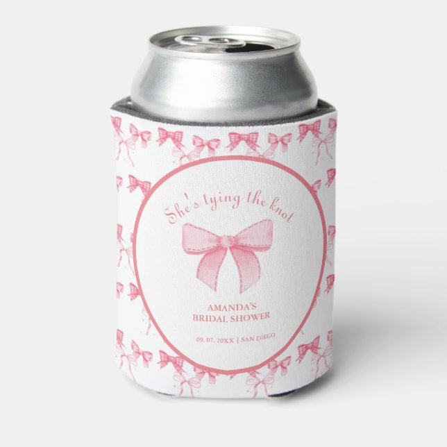 Watercolor Pink Bow Bachelorette Party Can Cooler (Can Back)