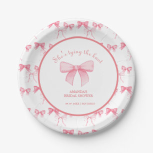 Watercolor Pink Bow Bachelorette Party Paper Plate