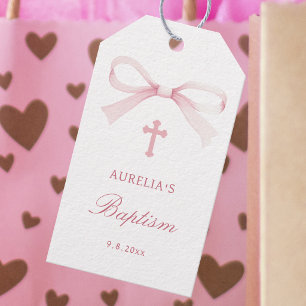 Watercolor Pink Bow Baptism Gift Tags