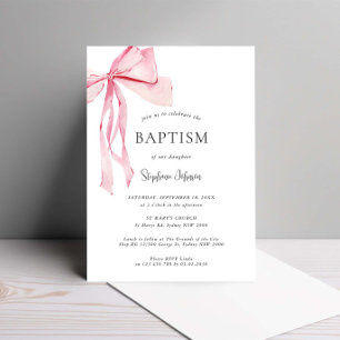 Watercolor Pink Bow Baptism Invitation