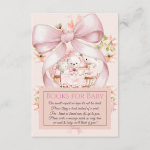 Watercolor Pink Bow Books for Baby Request Card
