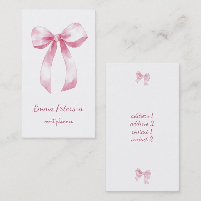 watercolor pink bow business card (Front/Back)