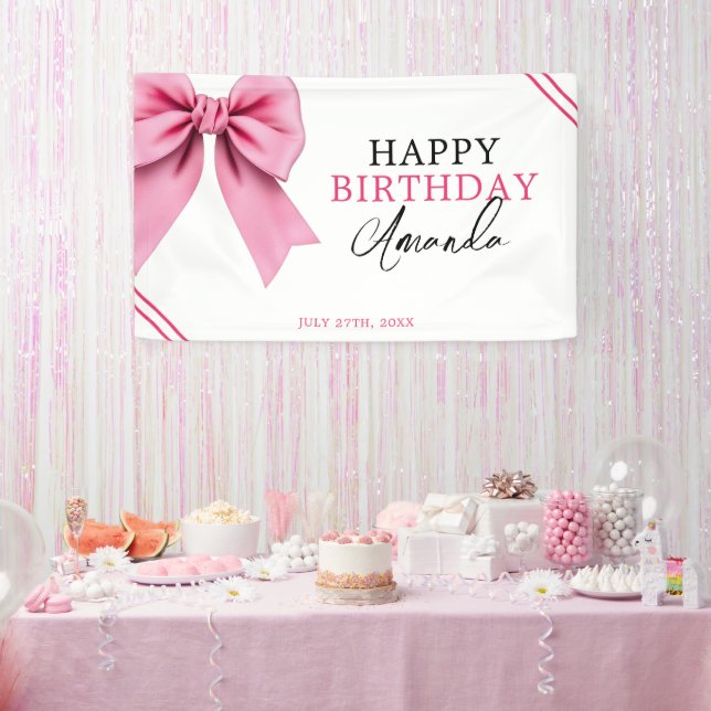 Watercolor Pink Bow Chic Sweet 16 Birthday Banner (Party)