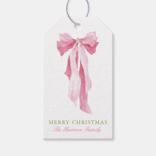 Watercolor Pink Bow Christmas Gift Tags