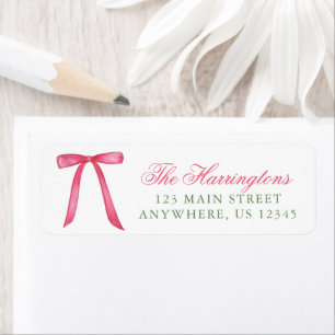 Watercolor Pink Bow Christmas Return Address