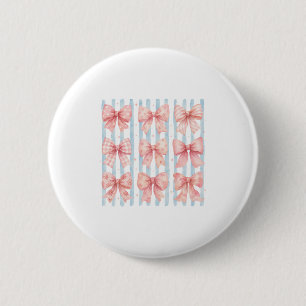 Watercolor Pink Bow Collection Blue Stripe Coquett 6 Cm Round Badge