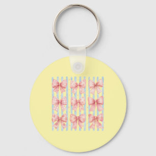 Watercolor Pink Bow Collection Blue Stripe Coquett Key Ring