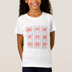 Watercolor Pink Bow Collection Blue Stripe Coquett T-Shirt
