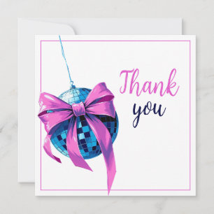 Watercolor Pink Bow Disco Ball Sweet 16 Birthday Thank You Card