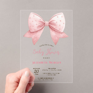 Watercolor Pink Bow Dots Baby Shower  Acrylic Invitations
