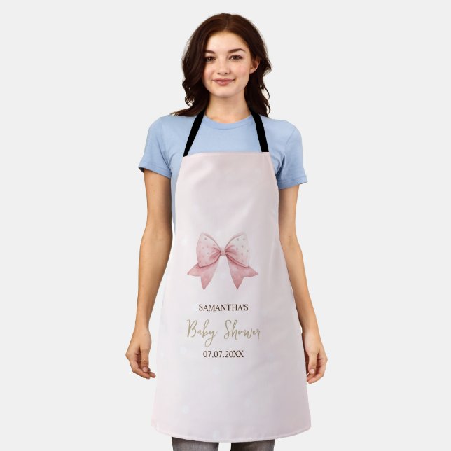Watercolor Pink Bow Dots Baby Shower Apron (Worn)