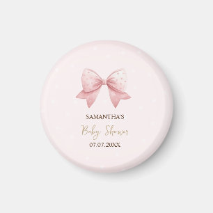 Watercolor Pink Bow Dots Baby Shower Magnet