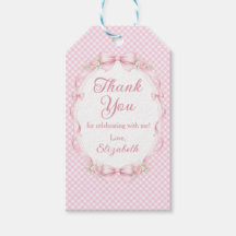 Watercolor Pink Bow First Birthday Favour Tag