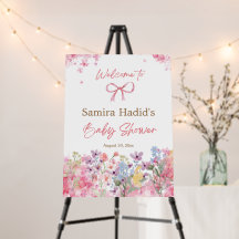 Watercolor Pink Bow Floral Girl baby shower