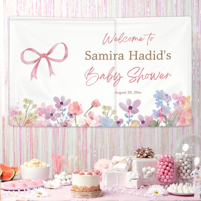 Watercolor Pink Bow Floral Girl baby shower Banner (Creator Uploaded)