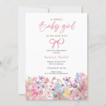 Watercolor Pink Bow Floral Girl Baby Shower
