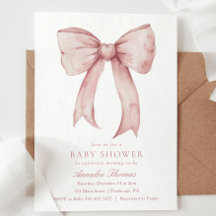 Watercolor Pink Bow Girl Baby Shower
