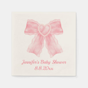 watercolor pink bow girl baby shower simple napkin