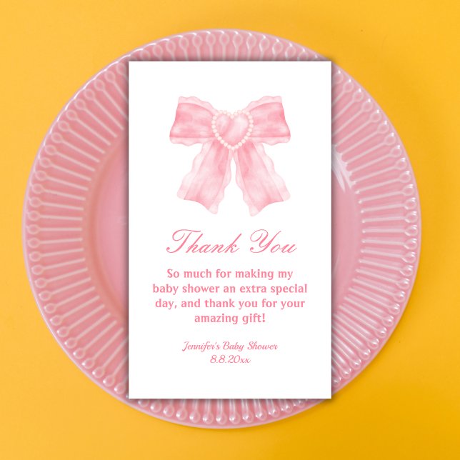 watercolor pink bow girl baby shower thank you card (Creator Uploaded)
