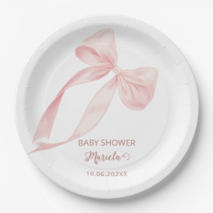  Watercolor  Pink Bow Girl baby showerPaper Plate